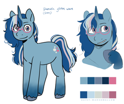 Size: 3451x2919 | Tagged: safe, artist:daisy_marshmallow, derpibooru original, oc, oc only, oc:daniela glitter wave, species:pony, species:unicorn, g5, coat markings, colored hooves, cute, eye clipping through hair, glasses, hooves, horn, ocbetes, reference sheet, simple background, socks (coat marking), solo, unicorn oc, unshorn fetlocks, white background