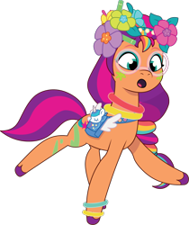 Size: 1176x1399 | Tagged: safe, artist:prixy05, derpibooru original, character:sunny starscout, species:earth pony, species:pony, episode:bridlewoodstock, episode:bridlewoodstock (tell your tale), g5, my little pony: make your mark, my little pony: make your mark chapter 4, my little pony: tell your tale, :o, colored hooves, cute, digital art, female, hooves, mane stripe sunny, mare, open mouth, raised hoof, raised leg, satchel, simple background, solo, sunnybetes, transparent background, unshorn fetlocks, vector