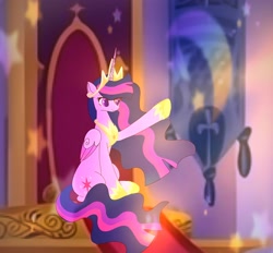 Size: 3168x2942 | Tagged: safe, artist:jaanhavi, character:twilight sparkle, character:twilight sparkle (alicorn), species:alicorn, species:pony, episode:the last problem, g4, g5, my little pony: friendship is magic, chair, clothing, colored wings, crown, female, g4 to g5, generation leap, hoof shoes, jewelry, majestic, mare, multicolored wings, necklace, older, older twilight, peytral, princess shoes, princess twilight 2.0, raised hoof, regalia, shoes, sitting, solo, throne, two toned wings, wings