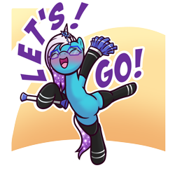 Size: 3000x3000 | Tagged: safe, artist:magician-horse, character:comet, species:auroricorn, species:pony, g5, abstract background, baton, bipedal, blushing, clothing, cometbetes, cute, dialogue, eyes closed, glasses, happy, male, male cheerleader, open mouth, open smile, pom pom, simple background, smiling, socks, solo, stallion, text, transparent background, yelling