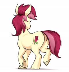 Size: 2180x2280 | Tagged: safe, artist:aquaticvibes, character:roseluck, species:earth pony, species:pony, g4, butt, female, from behind, looking away, mare, simple background, solo, tail, underhoof, white background