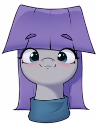 Size: 2000x2570 | Tagged: safe, artist:aquaticvibes, character:maud pie, species:earth pony, species:pony, g4, beanbrows, blushing, colored eyebrows, cute, eyebrows, eyebrows visible through hair, female, looking at you, mare, maudabetes, portrait, simple background, smiling, solo, when she smiles, white background