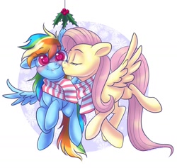 Size: 1466x1391 | Tagged: safe, artist:wicked-red-art, character:fluttershy, character:rainbow dash, species:pegasus, species:pony, ship:flutterdash, g4, blushing, christmas, clothing, cute, dashabetes, duo, duo female, eye clipping through hair, eyebrows, eyebrows visible through hair, eyes closed, female, flying, heart, heart eyes, holiday, holly, holly mistaken for mistletoe, kiss on the cheek, kissing, lesbian, mare, one ear down, scarf, shared clothing, shared scarf, shipping, simple background, smiling, snow, snowflake, spread wings, striped scarf, white background, wingding eyes, wings