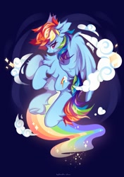 Size: 1521x2160 | Tagged: safe, artist:vanilla-chan, character:rainbow dash, species:pegasus, species:pony, g4, chest fluff, cloud, cute, dashabetes, ear fluff, female, fluffy, flying, leg fluff, looking at you, mare, profile, rainbow, rainbow trail, smiling, smiling at you, solo, spread wings, underhoof, wings