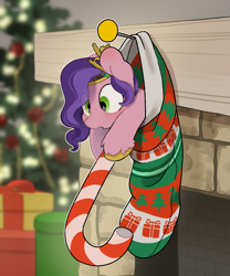 Size: 2243x2701 | Tagged: safe, alternate version, artist:mochi_nation, character:pipp petals, species:pegasus, species:pony, g5, adorapipp, alternate character, candy, candy cane, christmas, christmas stocking, circlet, colored hooves, commission, cute, female, food, holiday, hoof hold, hooves, mare, marelet, pipp is small, pipp wings, smol, solo, unshorn fetlocks, ych result