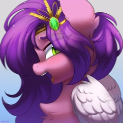 Size: 4096x4096 | Tagged: safe, artist:lunylin, character:pipp petals, species:pegasus, species:pony, g5, absurd resolution, adorapipp, chest fluff, colored eyebrows, colored pupils, cute, ear fluff, eye clipping through hair, eyebrows, eyebrows visible through hair, female, fluffy, gradient background, looking at you, mare, open mouth, pipp wings, profile, signature, solo, wings