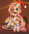 Size: 3800x4500 | Tagged: safe, artist:konejo, character:fluttershy, species:pegasus, species:pony, g4, absurd resolution, christmas, christmas lights, clothing, commission, cookie, cute, dawwww, ear fluff, eyebrows, female, food, hair accessory, hat, holding, holiday, indoors, leg warmers, lights, looking at you, mare, mouth hold, partially open wings, pelerine, present, raised hoof, santa hat, shyabetes, sitting, smiling, smiling at you, solo, underhoof, wings