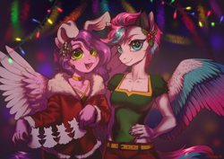 Size: 3508x2480 | Tagged: safe, artist:helemaranth, character:pipp petals, character:zipp storm, species:anthro, species:pegasus, g5, my little pony: make your mark, adorapipp, adorazipp, christmas, christmas lights, colored eyebrows, colored wings, cute, duo, duo female, explicit source, eye clipping through hair, eyebrows, female, heart, heart eyes, holiday, holly, lights, looking at you, mare, mistletoe, multicolored wings, open mouth, open smile, pipp wings, royal sisters (g5), siblings, signature, sisters, smiling, smiling at you, spread wings, wingding eyes, wings