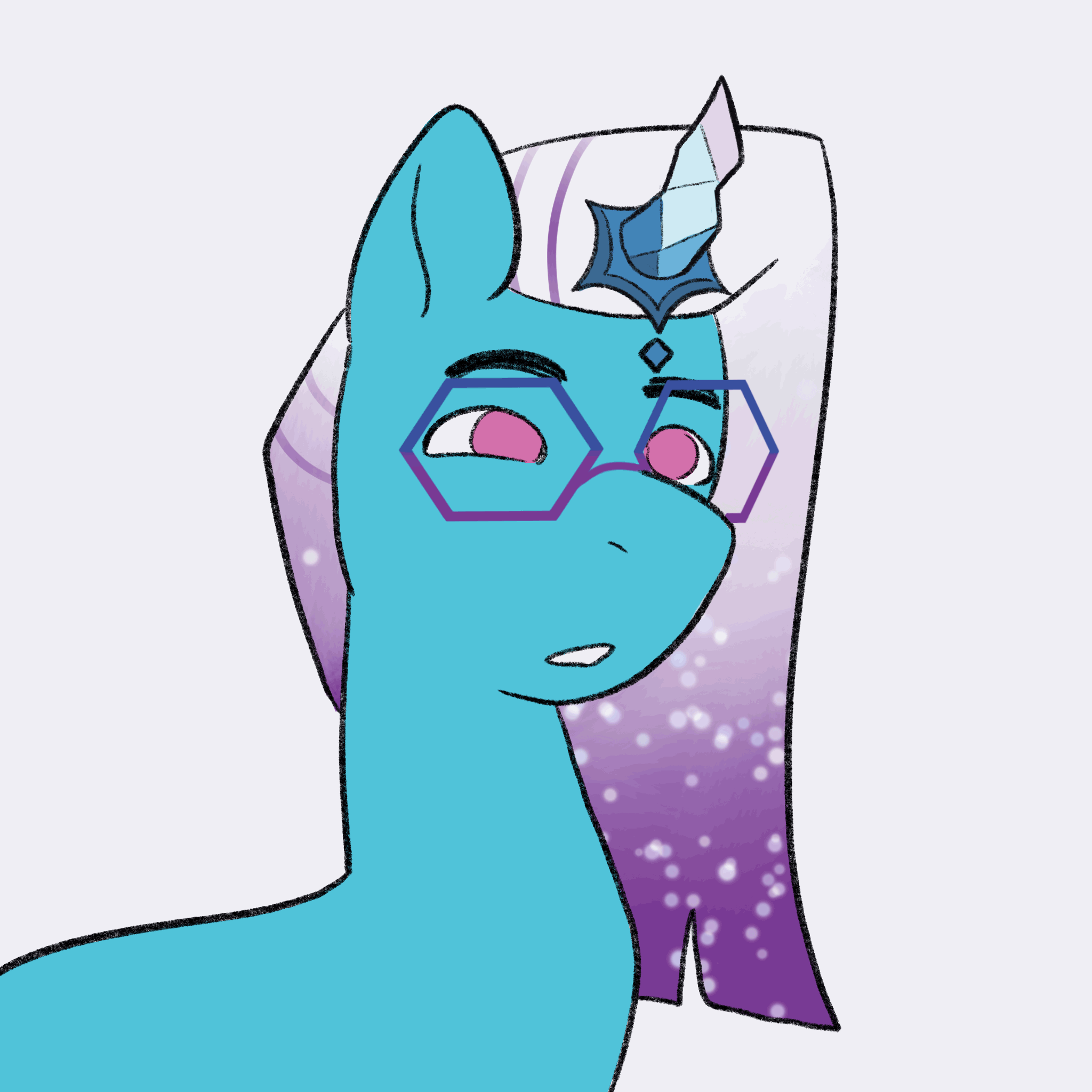 Size: 2048x2048 | Tagged: safe, artist:daisy_marshmallow, derpibooru original, character:comet, species:auroricorn, species:pony, episode:secrets of starlight, g5, my little pony: make your mark, my little pony: make your mark chapter 6, animated, cometbetes, cute, gif, glasses, gradient hair, male, multicolored hair, no pupils, simple background, sneezing, solo, sparkly mane, stallion