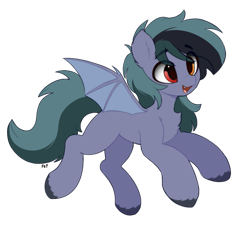 Size: 1021x935 | Tagged: safe, artist:flixanoa, oc, oc only, oc:scrimmy, species:bat pony, species:pony, bat pony oc, chest fluff, commission, heterochromia, open mouth, open smile, simple background, smiling, solo, transparent background