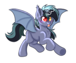 Size: 3000x2500 | Tagged: safe, artist:yourpennypal, oc, oc only, oc:scrimmy, species:bat pony, species:pony, bat pony oc, bat wings, blep, chest fluff, cute, ear fluff, fangs, heterochromia, male, ocbetes, sharp teeth, simple background, solo, spread wings, stallion, tongue out, transparent background, wings