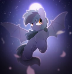 Size: 3512x3592 | Tagged: safe, artist:mochi_nation, oc, oc only, oc:scrimmy, species:bat pony, species:pony, bat pony oc, commission, eye clipping through hair, full moon, heterochromia, high res, male, moon, night, solo, spread wings, stallion, wings