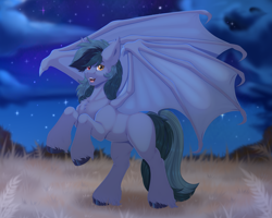 Size: 5315x4252 | Tagged: safe, artist:creed larsen, oc, oc:scrimmy, species:bat pony, species:pony, fangs, male, night, sharp teeth, smiling, solo, wings