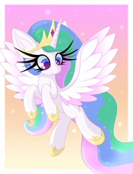 Size: 1900x2481 | Tagged: safe, artist:windykirin, character:princess celestia, species:alicorn, species:pony, g4, big ears, horn, impossibly long eyelashes, solo, wings