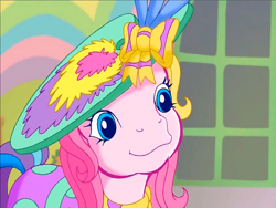 Size: 900x675 | Tagged: safe, screencap, character:toola roola (g3), species:earth pony, species:pony, episode:rainbow dash's hat fashion party, g3, meet the ponies, bow, clothing, cute, dress, hair bow, paint, roolabetes, solo