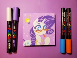Size: 4032x3024 | Tagged: safe, artist:dandy, character:rarity, species:pony, species:unicorn, g4, eyebrows, eyelashes, eyeshadow, female, holding, horn, light bulb, makeup, mare, marker, marker drawing, measuring tape, mouth hold, portrait, solo, traditional art