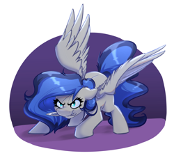 Size: 2712x2464 | Tagged: safe, artist:witchtaunter, species:pegasus, species:pony, commission, kunai, posing, simple background, smirk, spread wings, wings
