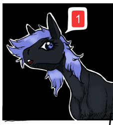 Size: 675x742 | Tagged: safe, artist:pantheracantus, oc, oc only, oc:dissy, black background, discord (software), notification, pog, simple background, speech bubble, traditional art
