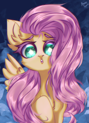Size: 1483x2032 | Tagged: safe, artist:mysha, character:fluttershy, species:pegasus, species:pony, g4, :o, colored eyebrows, cute, eyebrows, female, looking at you, mare, open mouth, shyabetes, solo, sparkly eyes, wingding eyes, wings