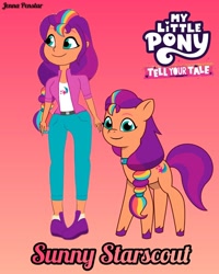 Size: 1536x1920 | Tagged: safe, artist:jenna56, character:sunny starscout, species:earth pony, species:eqg human, species:human, species:pony, g5, my little pony: tell your tale, equestria girls (g5), equestria girls-ified, female, g5 to equestria girls, generation leap, gradient background, human ponidox, logo, mare, ponidox, self paradox, self ponidox, species swap