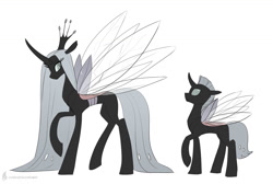 Size: 1336x900 | Tagged: safe, artist:carnifex, oc, oc only, species:changeling, g4, changeling oc, changeling queen, changeling queen oc, female, holeless, non-pony oc, raised hoof, signature, simple background, spread wings, white background, white changeling, wings