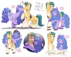 Size: 1280x1024 | Tagged: safe, artist:twillow, character:hitch trailblazer, character:izzy moonbow, species:earth pony, species:pony, species:unicorn, ship:izzyhitch, g5, blaze (coat marking), blushing, bracelet, clothing, coat markings, colored hooves, cute, duo, duo male and female, female, friendship bracelet, gradient hair, hat, hitchbetes, hooves, izzybetes, jewelry, kissing, looking at each other, looking at someone, male, mare, multicolored hair, profile, raised hoof, raised leg, sash, sheriff's badge, shipping, signature, simple background, smiling, smiling at each other, socks (coat marking), stallion, straight, unshorn fetlocks, white background