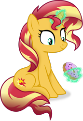 Size: 3073x4463 | Tagged: safe, artist:anime-equestria, character:sunset shimmer, species:pony, species:unicorn, g4, my little pony:equestria girls, digital art, donut, female, food, glowing horn, horn, levitation, magic, mare, simple background, sitting, smiling, solo, telekinesis, transparent background, vector