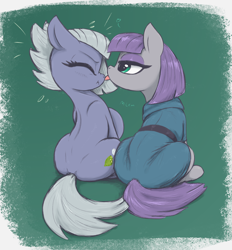 Size: 2550x2745 | Tagged: safe, artist:t72b, derpibooru original, character:limestone pie, character:maud pie, species:earth pony, species:pony, g4, blep, clothing, cute, dress, eyes closed, female, floppy ears, high res, licking, limabetes, limetsun pie, mare, maudabetes, misleading thumbnail, mlem, nose licking, nose wrinkle, personal space invasion, profile, scrunchy face, siblings, silly, simple background, sisters, sitting, tongue out, tsundere