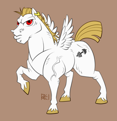 Size: 2587x2667 | Tagged: safe, artist:relisreal, character:bulk biceps, species:pegasus, species:pony, g4, brown background, colored hooves, high res, hooves, male, raised leg, simple background, solo, spread wings, stallion, three quarter view, unshorn fetlocks, vein, wings
