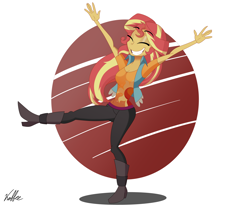 Size: 5656x4640 | Tagged: safe, artist:koffeeink, character:sunset shimmer, species:human, g4, my little pony:equestria girls, boots, clothing, happy, shoes, smiling, solo