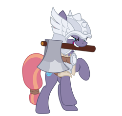 Size: 1600x1529 | Tagged: safe, artist:gmaplay, character:sun cross, species:earth pony, species:pony, g4, axe, cutie mark, female, guard, guardsmare, helmet, holding, mare, mighty helm, mouth hold, rearing, simple background, solo, spanish, tail, transparent background, weapon