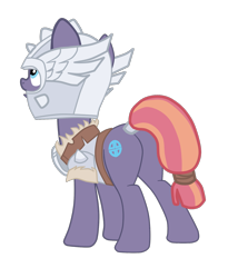 Size: 1508x1842 | Tagged: safe, artist:gmaplay, character:sun cross, species:earth pony, species:pony, g4, armor, butt, cutie mark, female, guard, guardsmare, helmet, mare, mighty helm, open mouth, simple background, solo, spanish, tail, tail wrap, transparent background