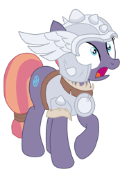 Size: 1363x1836 | Tagged: safe, artist:gmaplay, character:sun cross, species:earth pony, species:pony, g4, armor, cutie mark, female, guard, guardsmare, helmet, hooves, mare, mighty helm, one hoof raised, open mouth, shrunken pupils, simple background, solo, standing, tail, three quarter view, transparent background, wide eyes