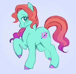 Size: 660x646 | Tagged: safe, artist:saddleup4love, character:jazz hooves, species:earth pony, species:pony, g5, blushing, colored, colored hooves, colored sketch, cute, eyebrows, female, gradient hair, hooves, jazzibetes, looking at you, mare, multicolored hair, profile, raised hoof, raised leg, simple background, sketch, smiling, smiling at you, solo