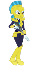 Size: 1900x3995 | Tagged: safe, artist:gmaplay, part of a set, character:guardian angel, species:eqg human, g4, armor, belt, body armor, boots, clothing, equestria girls-ified, eyebrows, eyelashes, female, helmet, pants, police, police officer, ponytail, royal guard, royal guard armor, shirt, shoes, simple background, solo, species swap, submachinegun, transparent background, uzi