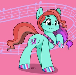 Size: 1787x1777 | Tagged: safe, artist:taurson, character:jazz hooves, species:earth pony, species:pony, g5, cute, female, hair tie, hoof polish, jazzibetes, mare, music notes, raised hoof, simple background, smiling, solo