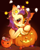 Size: 2265x2866 | Tagged: safe, artist:pledus, oc, oc only, species:kirin, candy, cloven hooves, food, halloween, high res, holiday, hooves, jack-o-lantern, looking at you, pumpkin, pumpkin bucket, solo