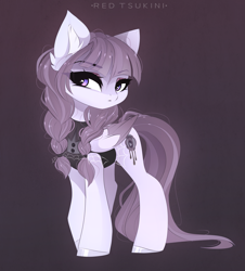 Size: 2557x2833 | Tagged: safe, artist:red_tsukini, character:inky rose, species:pegasus, species:pony, g4, clothing, female, folded wings, gradient background, high res, looking at you, mare, signature, solo, wings