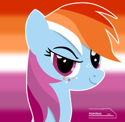 Size: 2743x2689 | Tagged: safe, artist:ponyrailartist, character:rainbow dash, species:pegasus, species:pony, g4, female, lesbian, looking at you, solo