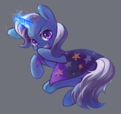 Size: 1451x1370 | Tagged: safe, artist:horseyuris, character:trixie, species:pony, species:unicorn, g4, female, giggling, glowing horn, horn, looking at you, magic, mare, simple background, solo