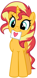 Size: 1024x2138 | Tagged: safe, artist:emeraldblast63, character:sunset shimmer, species:pony, species:unicorn, episode:hearts and hooves day, g4, my little pony: friendship is magic, my little pony:equestria girls, cute, female, holding, holiday, mare, mouth hold, shimmerbetes, simple background, solo, transparent background, valentine, valentine's day