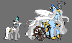 Size: 1098x648 | Tagged: safe, artist:sphynx712, species:alicorn, species:pegasus, species:pony, beldaruit (witch hat atelier), clothing, crossover, glasses, hat, ponified, qifrey (witch hat atelier), species swap, wheelchair, witch hat, witch hat atelier