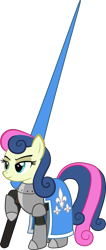 Size: 920x2169 | Tagged: safe, artist:cinder vel, derpibooru original, character:bon bon, character:sweetie drops, species:earth pony, species:pony, g4, amused, armor, bon bon is amused, france, jousting, knight, lance, medieval, simple background, smug, solo, three quarter view, transparent background, weapon