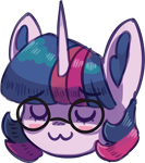 Size: 500x566 | Tagged: safe, artist:mrscroup, character:twilight sparkle, species:pony, species:unicorn, g4, :3, bust, cute, female, glasses, head only, mare, portrait, simple background, smiling, solo, transparent background, twiabetes, uwu