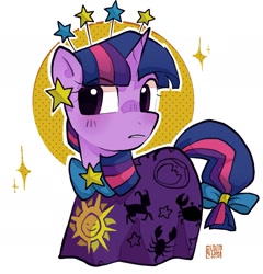 Size: 1917x1996 | Tagged: safe, artist:80653lound, artist:matterproblem, character:twilight sparkle, character:twilight sparkle (unicorn), species:pony, species:unicorn, episode:suited for success, g4, my little pony: friendship is magic, aside glance, bow, clothing, constellation dress, dress, eye clipping through hair, female, gala dress, looking sideways, mare, signature, simple background, solo, sparkles, stars, tail, tail bow, white background