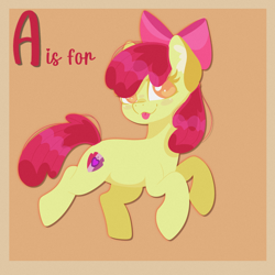 Size: 2048x2048 | Tagged: safe, artist:plushtrapez, character:apple bloom, species:earth pony, species:pony, g4, adorabloom, apple family member, blep, bow, cute, female, filly, hair bow, solo, text, tongue out, young