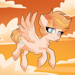 Size: 2048x2048 | Tagged: safe, artist:plushtrapez, oc, oc only, species:pegasus, species:pony, blep, chest fluff, cloud, flying, high res, sky, solo, spread wings, tongue out, white pupils, wings