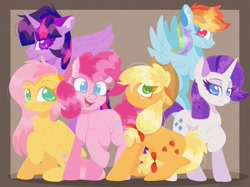 Size: 2732x2048 | Tagged: safe, artist:plushtrapez, character:applejack, character:fluttershy, character:pinkie pie, character:rainbow dash, character:rarity, character:twilight sparkle, character:twilight sparkle (alicorn), species:alicorn, species:earth pony, species:pegasus, species:pony, species:unicorn, female, mane six, mare, raised hoof