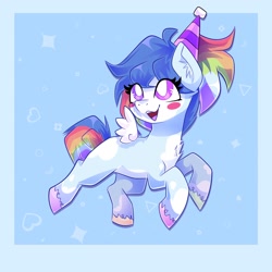 Size: 2048x2048 | Tagged: safe, artist:plushtrapez, oc, oc only, species:pegasus, species:pony, coat markings, colored hooves, high res, hooves, multicolored hair, open mouth, solo, tail, white pupils