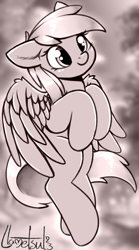 Size: 518x931 | Tagged: safe, artist:llametsul, character:derpy hooves, species:pegasus, species:pony, g4, cute, derpabetes, female, hooves, hooves to the chest, mare, monochrome, signature, smiling, solo